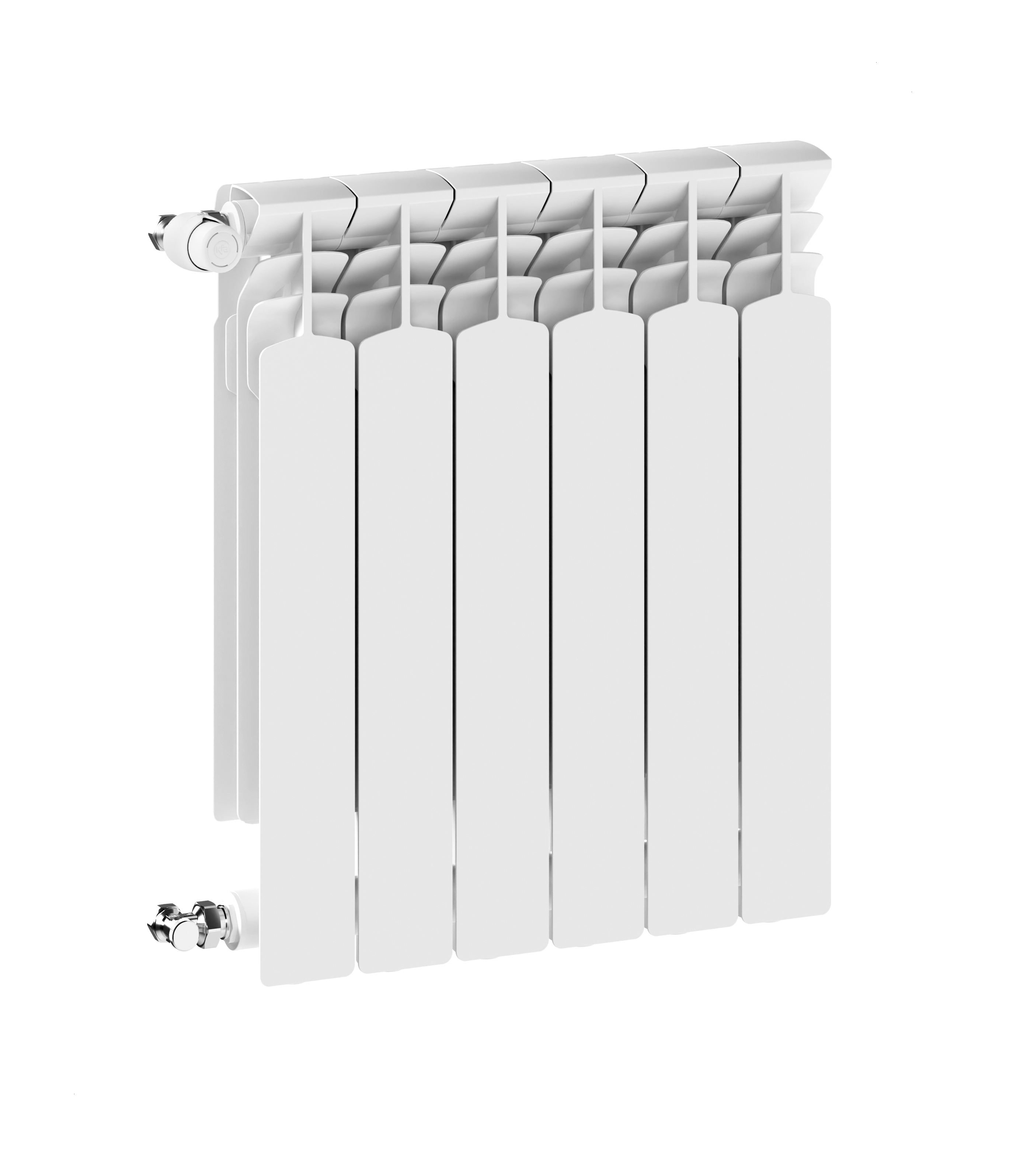 Grzejnik żeberkowy KFA Armatura G600F/6 aluminium, podłączenie boczne 672 x 483 mm, kolor biały