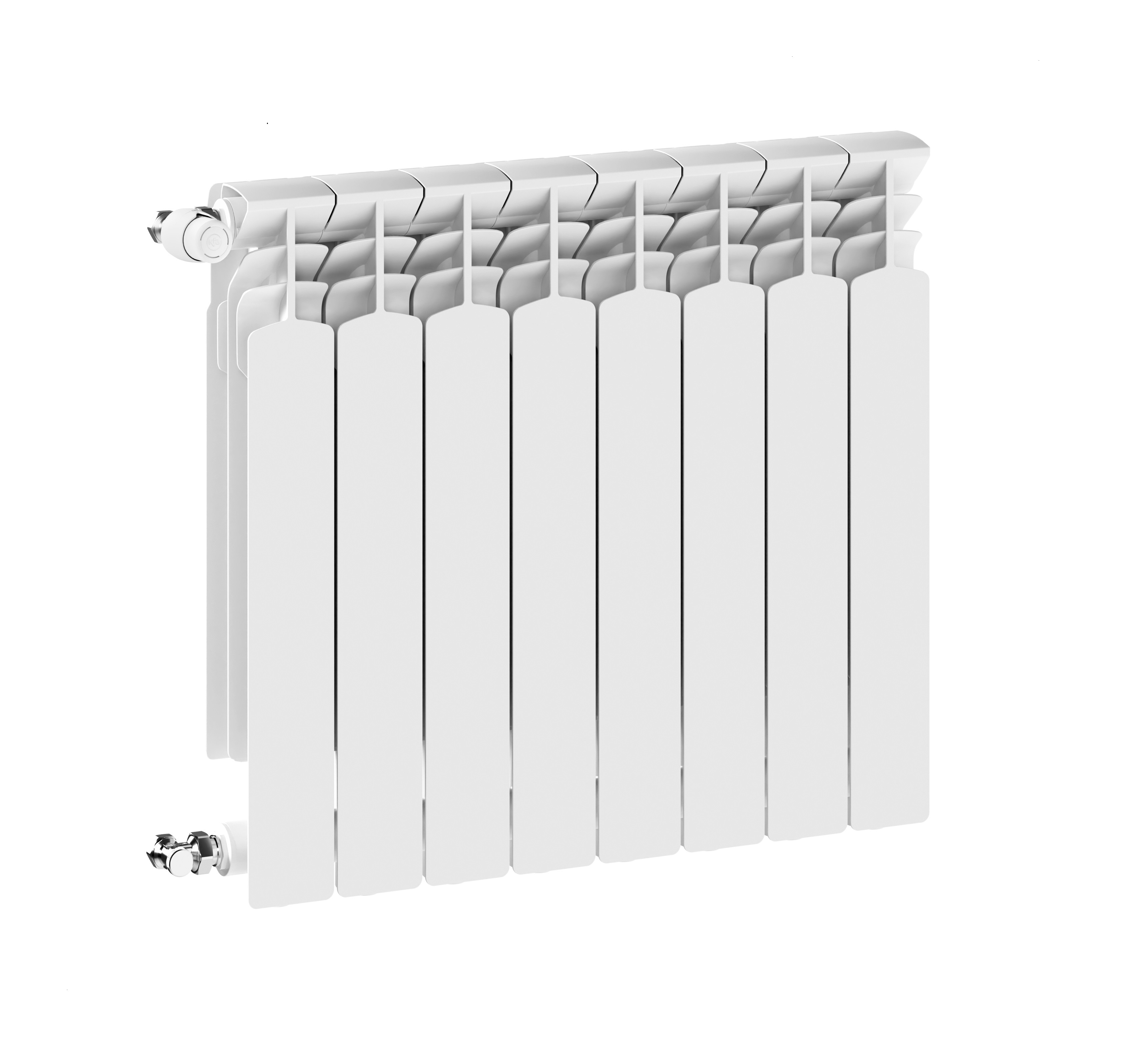 Grzejnik żeberkowy KFA Armatura G600F/8 aluminium, podłączenie boczne 672 x 644 mm, kolor biały