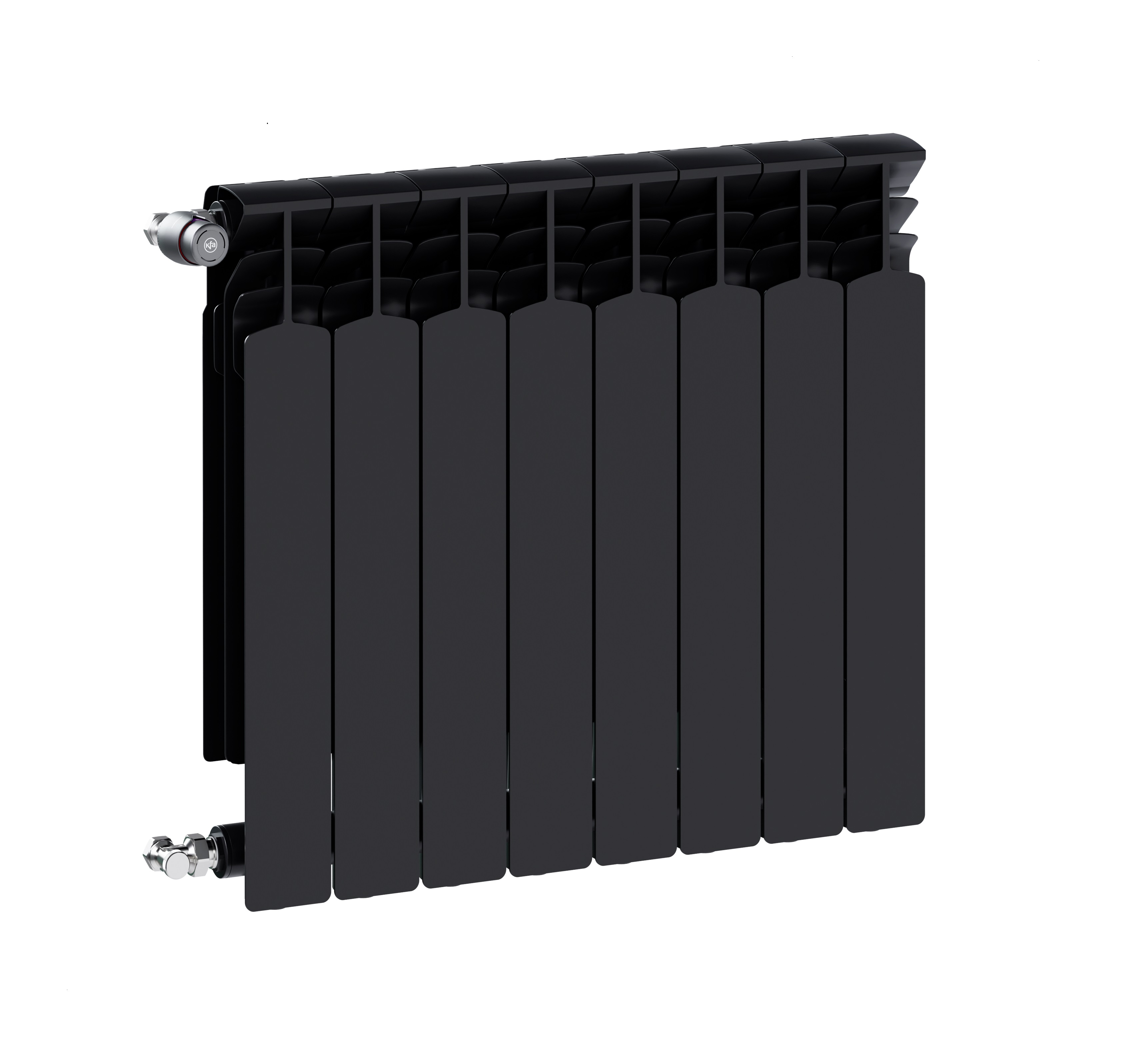 Grzejnik żeberkowy KFA Armatura G600F/8 aluminium, podłączenie boczne 672 x 644 mm, kolor czarny