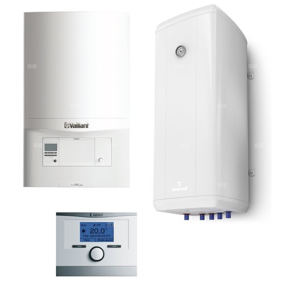 Pakiet - Kocioł gazowy jednofunkcyjny VAILLANT ecoTEC pro VC 146/5-3 kondensacyjny wiszący 5.9 - 15.3 kW + Czujnik c.w.u. + RegulatorcalorMATIC 350 + Zasobnik c.w.uVulcan 140L wiszący