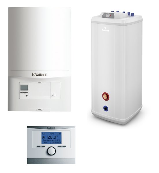 Pakiet - Kocioł gazowy jednofunkcyjny VAILLANT ecoTEC pro VC 146/5-3 kondensacyjny wiszący 5.9 - 15.3 kW + Czujnik c.w.u. + RegulatorcalorMATIC 350 + Zasobnik c.w.uVulcan 200L stojący