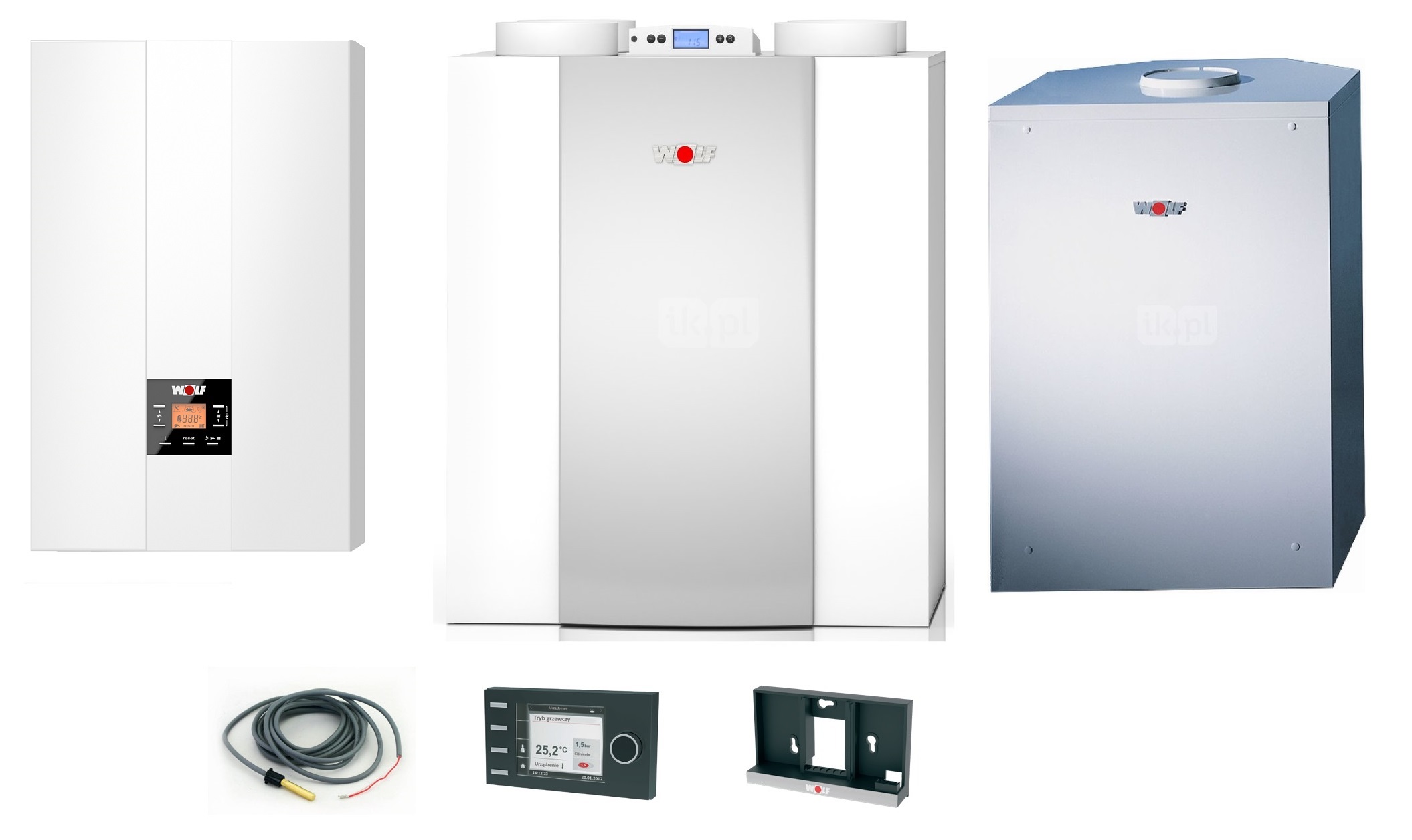 Pakiet - Kocioł gazowy jednofunkcyjny WOLF FGB-24 kondensacyjny wiszący 5.3 - 20.7 kW + Czujnik c.w.u. + RegulatorBM-2 + RekuperatorCWL 300L + Zasobnik c.w.uCSW 120