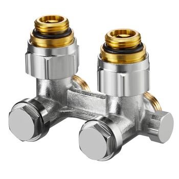 Multiflex F, ZBU-podwójne kątowe przyłącze odcinające, 1/2GZx3/4GZ, niklowane, z funkcjami napełniania, opróżniania i z nastawą