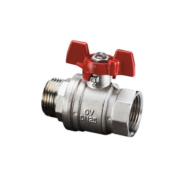 Optibal, zawór kulowy, DN 25, 1 GW - 1 GZ, z mosiądzu, pokrętło motylkowe