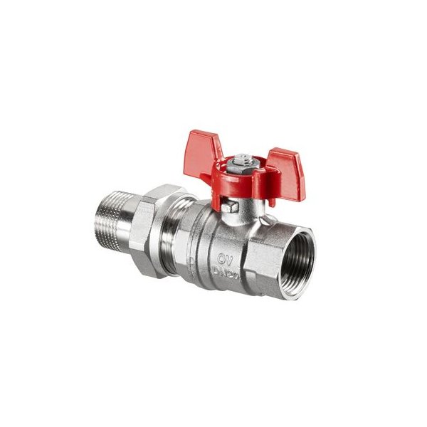 Optibal, zawór kulowy, DN 32, 1 1/4GW i półśrubunek z GZ, PN16, z mosiądzu, pokrętło motylkowe