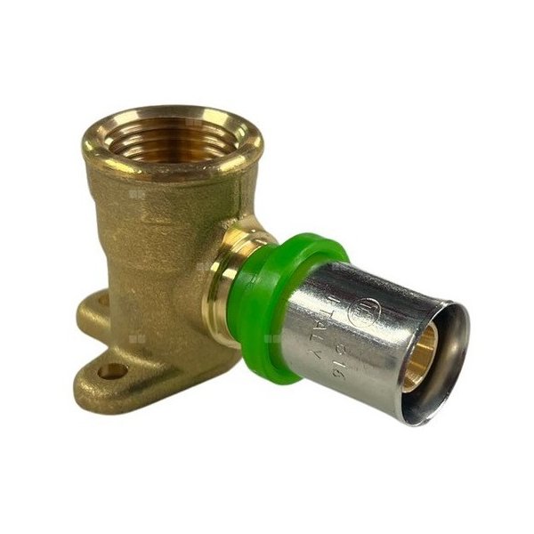 Kolano naścienne zaprasowywane QIK II, mosiądz, 1/2'' x 16 mm (GW x złącze zaprasowywane), 38 mm