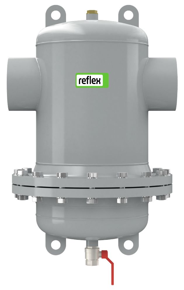 Separator mikropęcherzy REFLEX D 323.9 R, 10 bar / 110'C, z kołnierzem rewizyjnym, kolor: szary