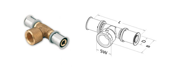 Trójnik z gwintem wewnętrznym 20 mm x 3/4"GW x 20 mm