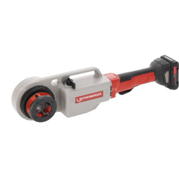 SUPERTRONIC 2000 E z imadłem, z głowicami BSPT R 1/2'' - 3/4'' - 1'' - 1 1/4'' - 1 1/2'' - 2'', z adaptorem ROFIX, z akumulatorem LI 4.0AH 18V i ładowarką AMP