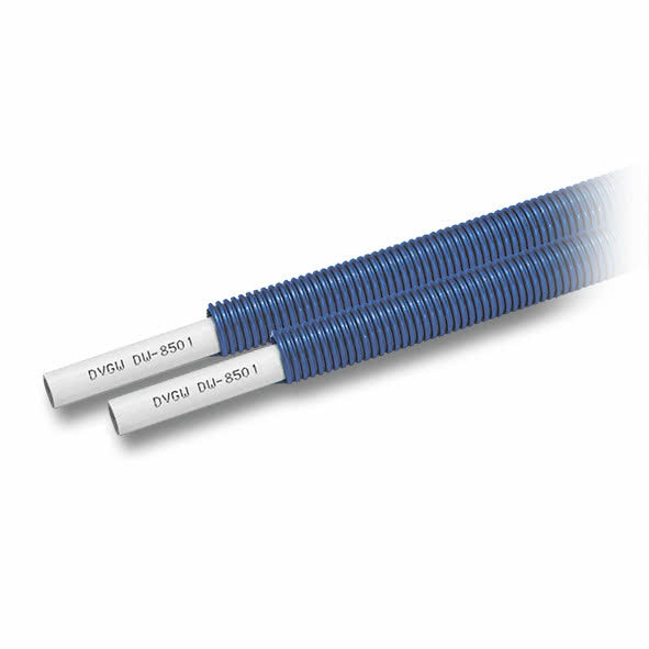 Rura PE-RT I/AL/PEHD-Xc SANHA MultiFit Flex 16 mm x 2 mm kolor biały, izolacja kolor niebieski z rurą osłonową - kręgi 75 m wielowarstwowa gładka