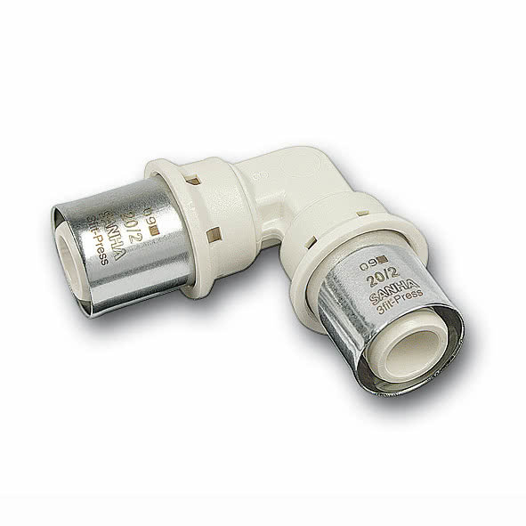Kolano 90' SANHA 3fit Press PPSU Dwuczęściowy, brąz, 16 mm (zacisk)