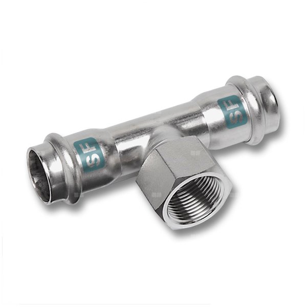 Trójnik SANHA NiroSan SF stal nierdzewna 22 mm x 3/4'' x 22 mm (zw x GW x zw)