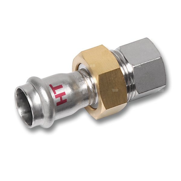 Śrubunek SANHA NiroSan Press Industry z uszczelką i nakrętką z mosiądzu trzyczęściowy, stal nierdzewna, 54 mm x 2'' (zw x GW)