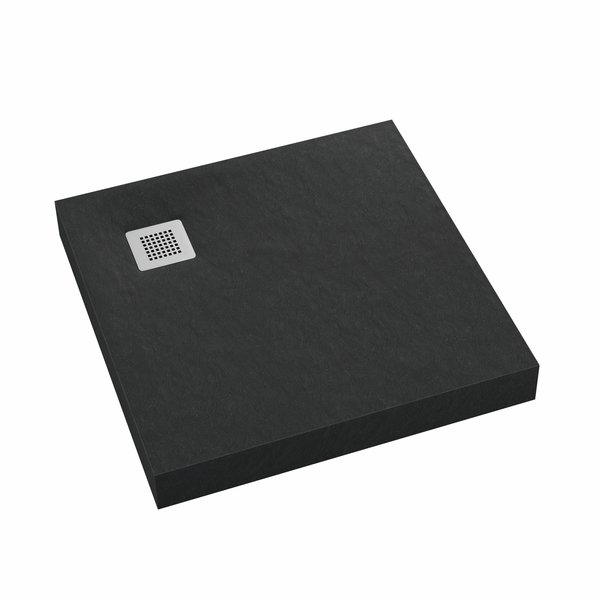 Brodzik akrylowy zintegrowany z nośnikiem Stabilsound Plus® oraz obudową akrylową przeciągniętą do podłogi New Horizons Black Stone 90x90x12 cm, kwadratowy