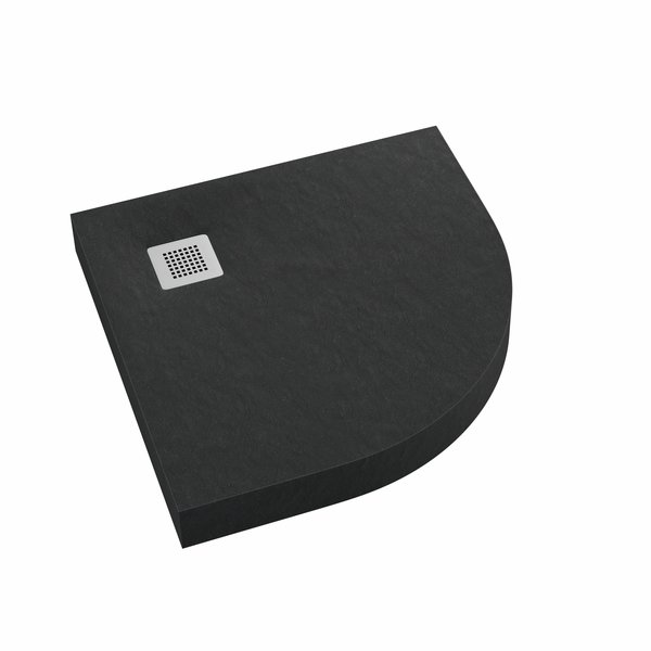 Brodzik akrylowy zintegrowany z nośnikiem Stabilsound Plus® oraz obudową akrylową przeciągniętą do podłogi New Horizons Black Stone 90x90x12 cm R55, półokrągły