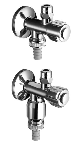 Dwuwrzecionowy zawór kątowy, 3/8", chrom