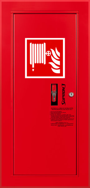 Hydrant DN25 wnękowy boczny, wąż 20m, zamek patent, RAL 3000 lewy