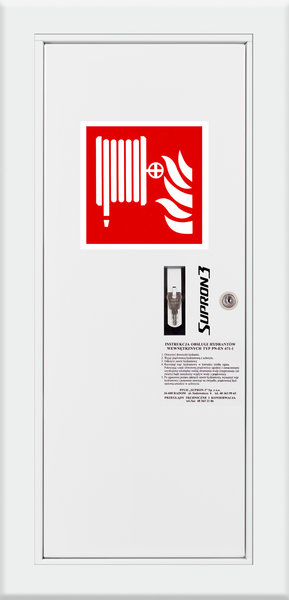Hydrant DN25 wnękowy boczny, wąż 20m, zamek patent, RAL 9003 lewy