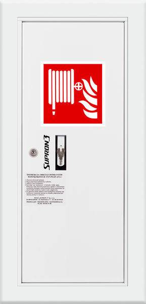 Hydrant DN25 wnękowy boczny, wąż 20m, zamek patent, RAL 9003 prawy