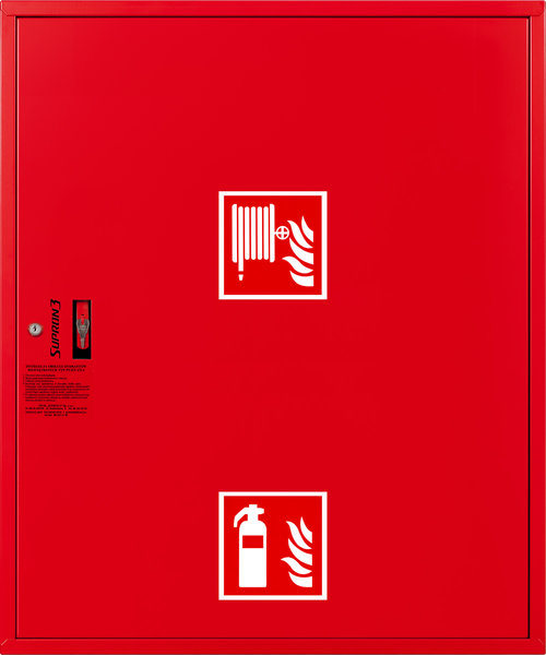 Hydrant DN25 FIT zawieszany z miejscem na gaśnice pod zwijadłem, wąż 20m, zamek patent, RAL 3000