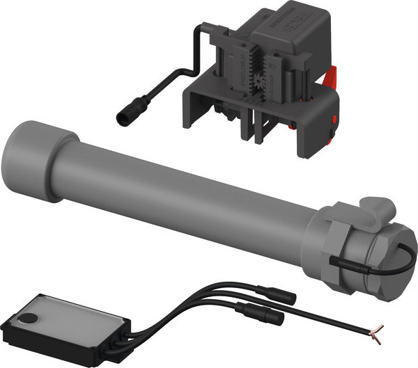 Mechanizm spłukujący elektroniczny do WC TECE planus, zasilanie bateryjne 6 V, przycisk elektryczny montowany na poręczy - wersja przewodowa