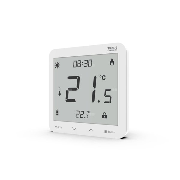 Przewodowy zasilany 230V regulator pokojowy dwustanowy (panel przedni ze szkła) biały, model ST-297z v3