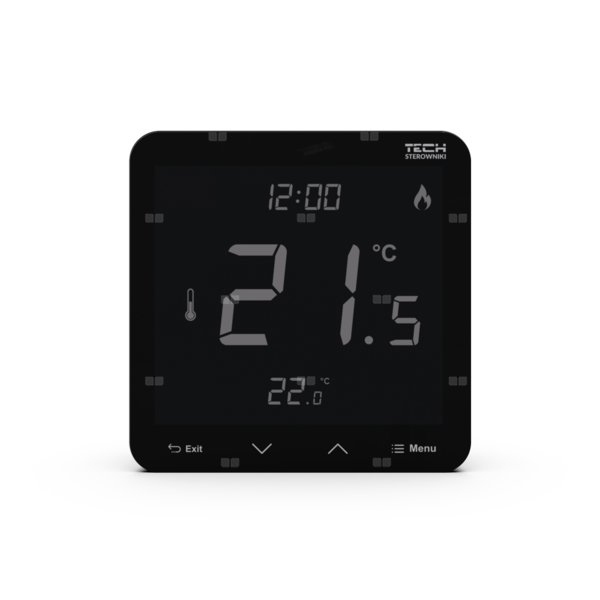 Przewodowy bateryjny natynkowy regulator pokojowy dwustanowy (panel przedni ze szkła) czarny, model T-3.1