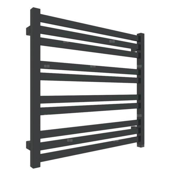 Grzejnik elektryczny TERMA MARLIN ONE 630 x 600 mm, kolor czarny jak kruk RAL9005, moc 400 W, podłączenie E8, kabel prosty z wtyczką 1,5m czarny