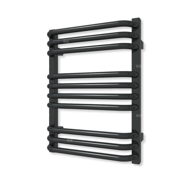 Grzejnik elektryczny TERMA ALEX 540 x 400 mm, kolor czarny jak kruk mat RAL9005, moc 200 W, podłączenie E1, kabel spiralny z wtyczką czarny