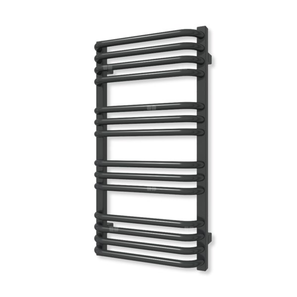 Grzejnik elektryczny TERMA ALEX 760 x 400 mm, kolor czarny jak kruk soft, moc 300 W, podłączenie E8, kabel spiralny z wtyczką czarny