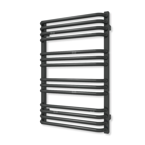 Grzejnik elektryczny TERMA ALEX 760 x 500 mm, kolor czarny jak kruk soft, moc 400 W, podłączenie E8, kabel spiralny z wtyczką czarny