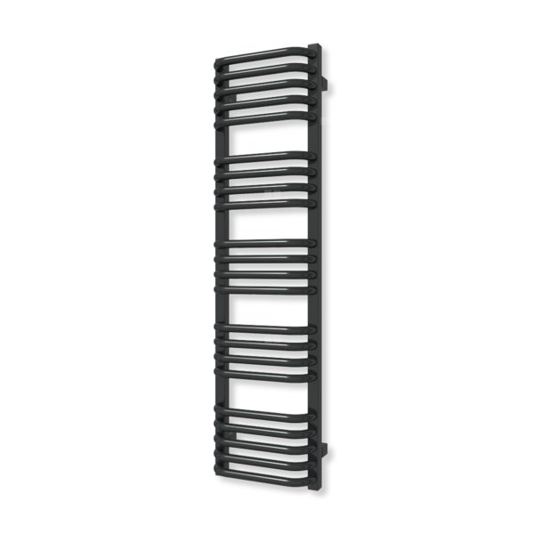 Grzejnik elektryczny TERMA ALEX 1140 x 300 mm, kolor czarny jak kruk mat RAL9005, moc 400 W, podłączenie E1, kabel spiralny z wtyczką biały