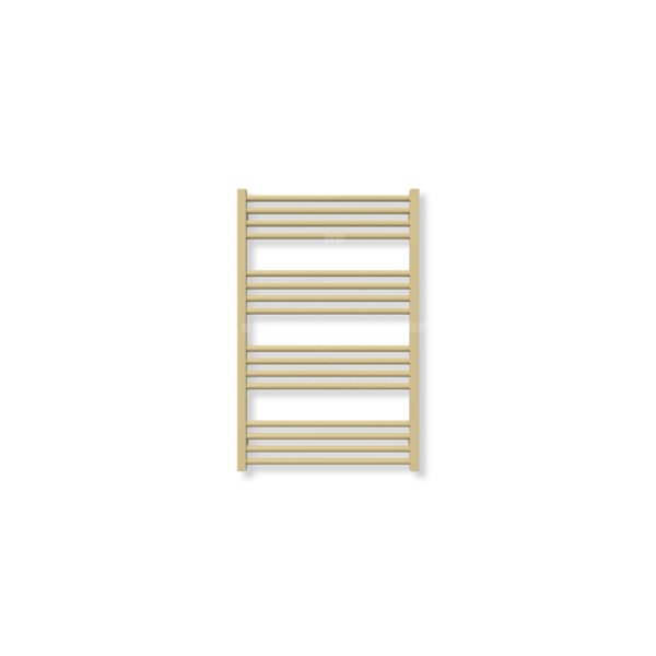Grzejnik elektryczny TERMA FIONA 900 x 580 mm, kolor mosiądz, moc 400 W, podłączenie E8, kabel spiralny z wtyczką żółty