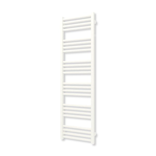 Grzejnik elektryczny TERMA FIONA 1380 x 400 mm, kolor biały drogowy RAL9016, moc 600 W, podłączenie E8, kabel prosty bez wtyczki z maskownicą biały
