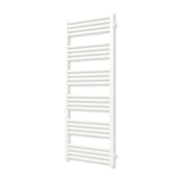 Grzejnik elektryczny TERMA FIONA 1380 x 500 mm, kolor biały drogowy RAL9016, moc 600 W, podłączenie E1, kabel prosty bez wtyczki z maskownicą biały