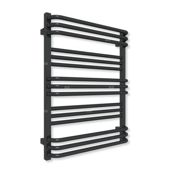 Grzejnik elektryczny TERMA POLA 780 x 600 mm, kolor czarny jak kruk mat RAL9005, moc 400 W, podłączenie E1, kabel spiralny z wtyczką czarny