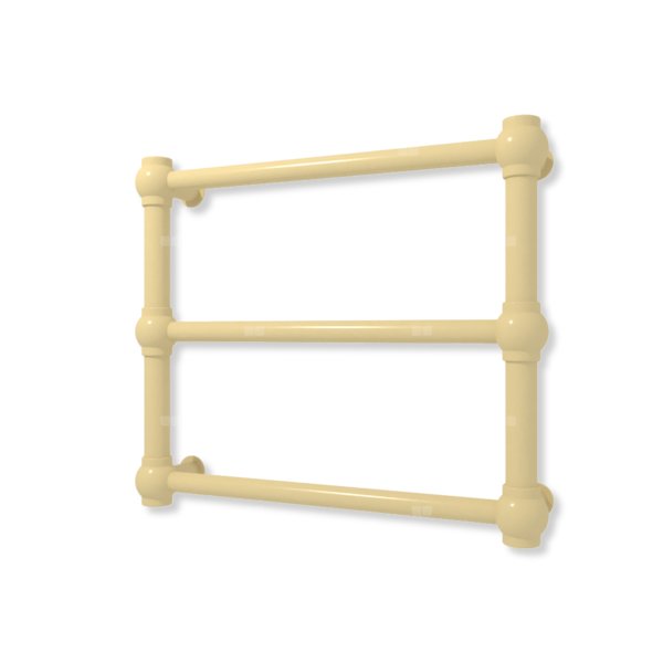 Grzejnik elektryczny TERMA RETRO 430 x 500 mm, kolor mosiądz, moc 120 W, podłączenie E8, kabel prosty bez wtyczki z maskownicą srebrzysty