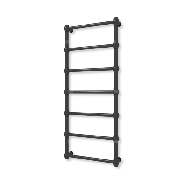 Grzejnik elektryczny TERMA RETRO 1170 x 500 mm, kolor czarny jak kruk mat RAL9005, moc 300 W, podłączenie E8, kabel prosty bez wtyczki z maskownicą