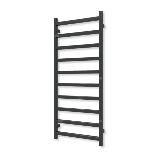 Grzejnik elektryczny TERMA SIMPLE 1200 x 500 mm, kolor czarny jak kruk mat RAL9005, moc 400 W, podłączenie E1, kabel prosty bez wtyczki z maskownicą czarny