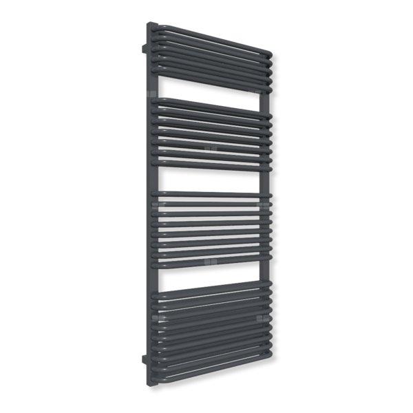 Grzejnik elektryczny TERMA TYTUS 1420 x 640 mm, kolor metaliczna czerń, moc 1200 W, podłączenie E1, kabel prosty z wtyczką biały