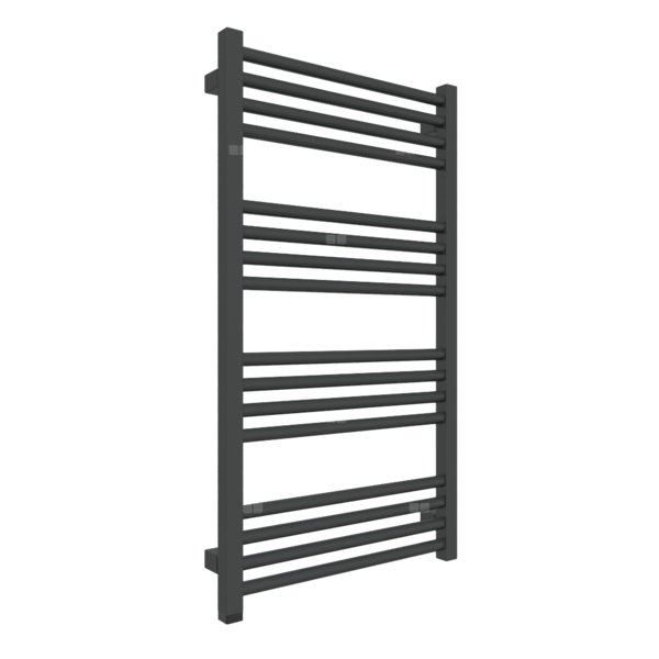 Grzejnik elektryczny TERMA FIONA ONE 900 x 500 mm, kolor czarny jak kruk soft, moc 400 W, podłączenie E8, kabel spiralny z wtyczką biały