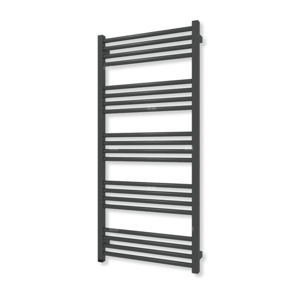 Grzejnik elektryczny TERMA FIONA ONE 1140 x 530 mm, kolor czarny jak kruk soft, moc 600 W, podłączenie E8, kabel spiralny z wtyczką biały