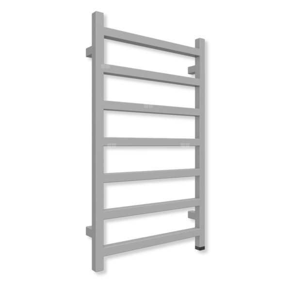 Grzejnik elektryczny TERMA SIMPLE ONE 840 x 500 mm, kolor jasne aluminium metaliczny RAL9006, moc 300 W, podłączenie E8, kabel spiralny z wtyczką czarny