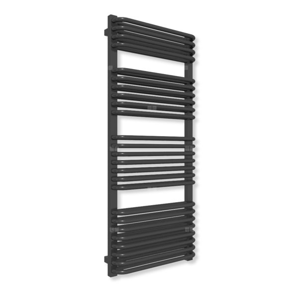 Grzejnik elektryczny TERMA TYTUS ONE 1260 x 540 mm, kolor czarny RAL9011, moc 1000 W, podłączenie E1, kabel prosty bez wtyczki biały