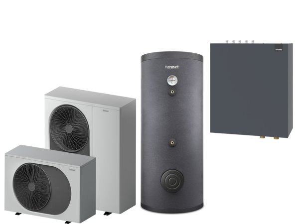Pakiet 2 - Pompa ciepła powietrzna powietrze-woda monoblok TERMET Heat Gold 9 DC 5.9 kW 230 V + Zasobnik c.w.u. TERMET AQUA 200 + Moduł hydrauliczny T-Box 13 PG HP