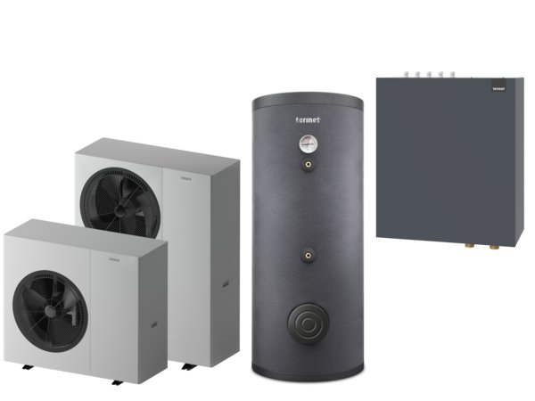 Pakiet 2 - Pompa ciepła powietrzna powietrze-woda monoblok TERMET Heat Platinum 13 EVI/DC 9.5 kW 380 V + Zasobnik c.w.u. TERMET AQUA 300 + Moduł hydrauliczny T-BOX 13 PG HP