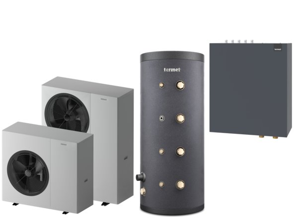 Pakiet 2 - Pompa ciepła powietrzna powietrze-woda monoblok TERMET Heat Platinum 13 EVI/DC 9.5 kW 380 V + Zasobnik buforowy TERMET ENERGY 200 + Moduł hydrauliczny T-BOX 13 PG HP