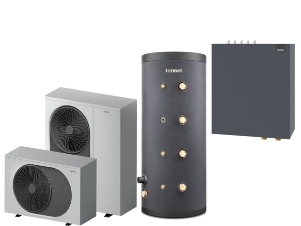 Pakiet 3 - Pompa ciepła powietrzna powietrze-woda monoblok TERMET Heat Gold 12 DC 8.2 kW 230 V + Zasobnik buforowy TERMET ENERGY 200 + Moduł hydrauliczny T-Box 13 PG HP
