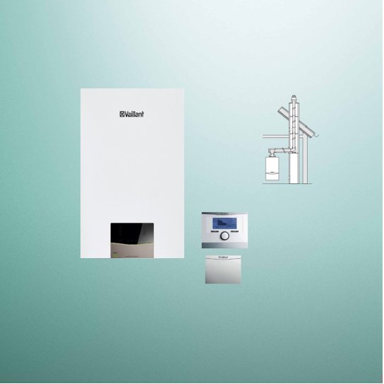 Pakiet - Kocioł gazowy dwufunkcyjny VAILLANT ecoTEC exclusive VCW 36CF/1-7 kondensacyjny wiszący 3.4 - 27.1 kW + RegulatorsensoCOMFORT 720 + Zestaw powietrzno-spalinowy szachtowy