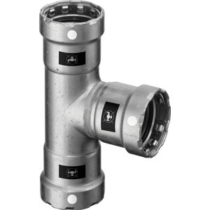 Megapress S-trójnik z SC-Contur stal niestopowa, powłoka cynkowo-niklowa, przyłącza zaprasowywane, nr wzoru 4318 dopuszczenie VdS centralne ogrzewanie zgodne z AGFW FW 524 DN: 50 D1: 2 D2: 2 D3: 2